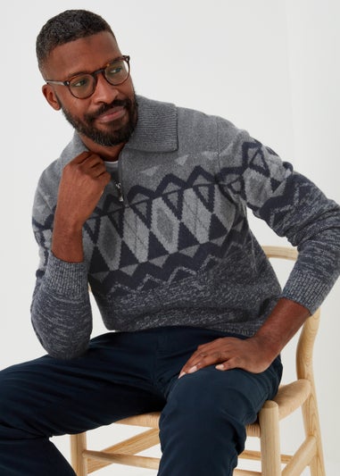 Lincoln Grey Fairisle 1/4 Zip Up Knit Jumper