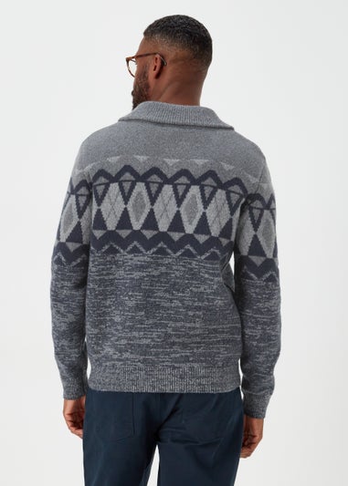 Lincoln Grey Fairisle 1/4 Zip Up Knit Jumper