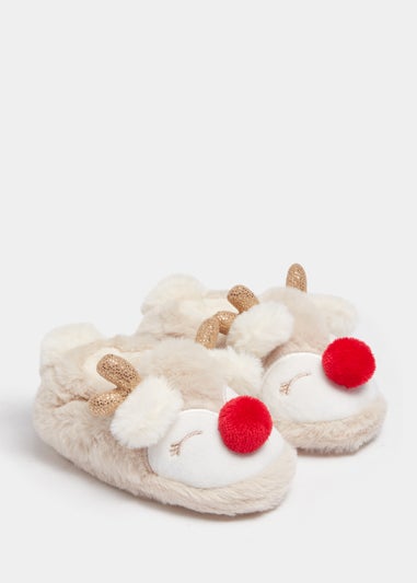 Kids Oatmeal Christmas Reindeer A-Line Slippers (Younger 4-Older 5)