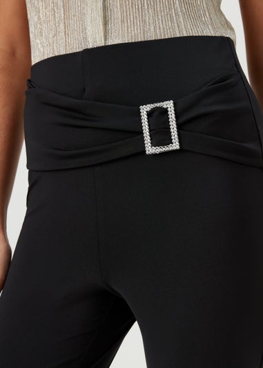 Black Diamante Buckle Waist Leggings