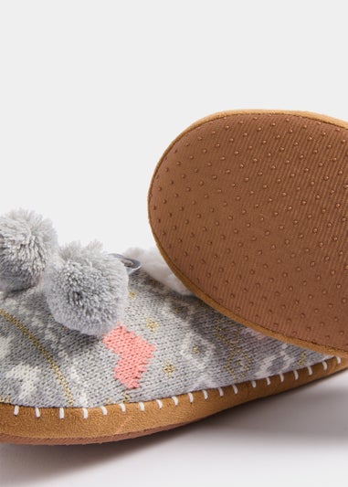 Grey Fair Isle Slippers
