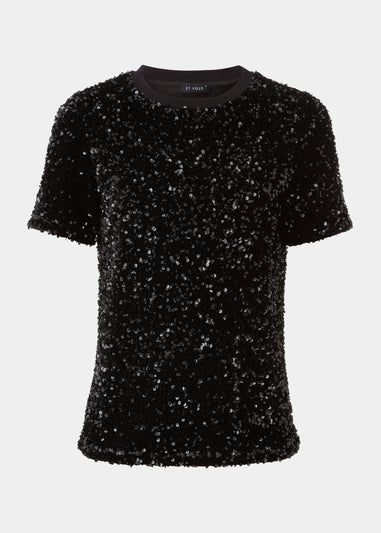 Et Vous Black Embellished T-Shirt