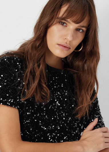 Et Vous Black Embellished T-Shirt