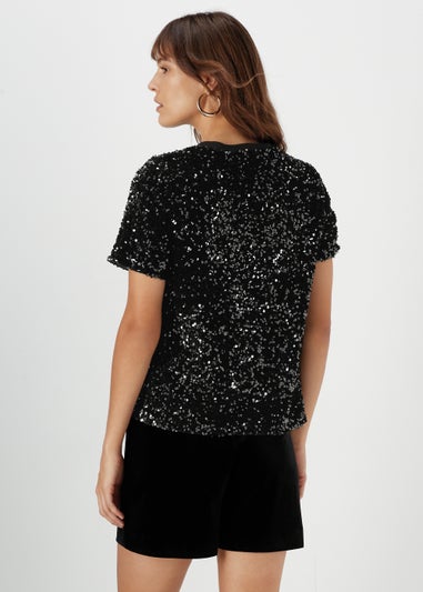 Et Vous Black Embellished T-Shirt