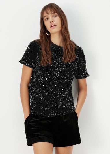 Et Vous Black Embellished T-Shirt