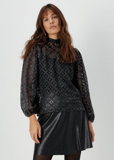 Et Vous Black Lace High Neck Top