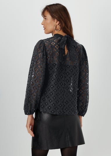 Et Vous Black Lace High Neck Top