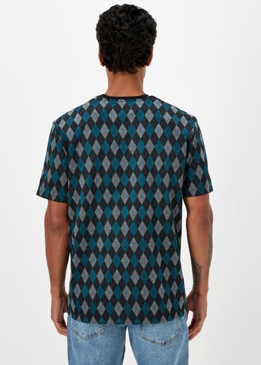 Teal Argyle Print T-Shirt