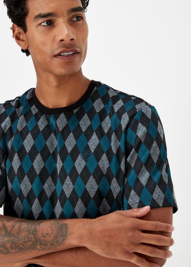 Teal Argyle Print T-Shirt