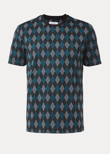 Teal Argyle Print T-Shirt