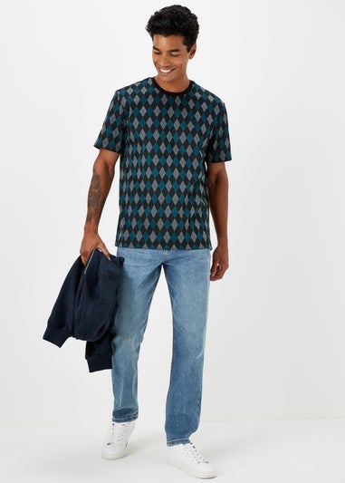 Teal Argyle Print T-Shirt