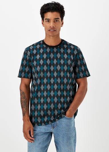 Teal Argyle Print T-Shirt