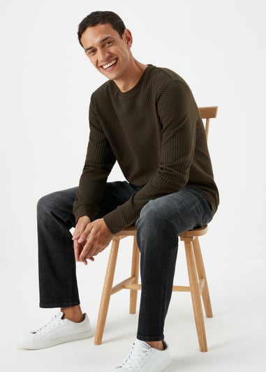 Khaki Textured Crewneck Sweatshirt