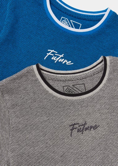 Boys 2 Pack Blue & Grey Future Textured T-Shirts (4-13yrs)