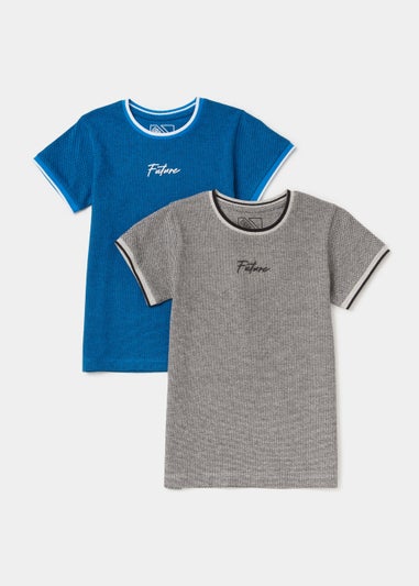 Boys 2 Pack Blue & Grey Future Textured T-Shirts (4-13yrs)