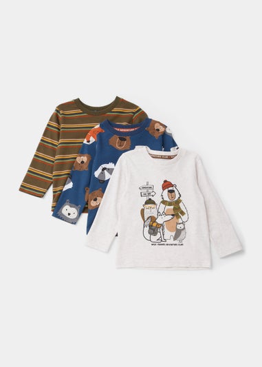 Boys 3 Pack Bear & Stripe Long Sleeve T-Shirts (9mths-6yrs)