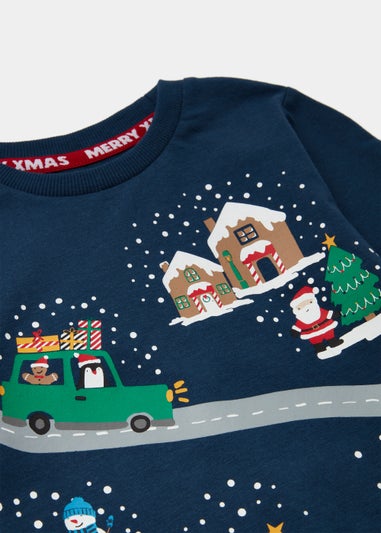 Boys Blue Christmas Vehicle T-Shirt (9mths-6yrs)