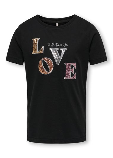 ONLY Kids Black Love Print T-Shirt (5-14yrs)