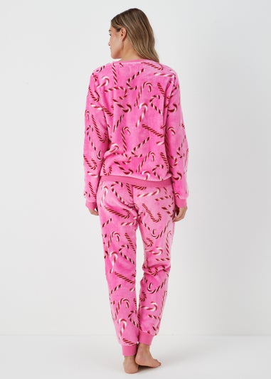 Pink Christmas Candy Cane Fleece Pyjama Set Matalan