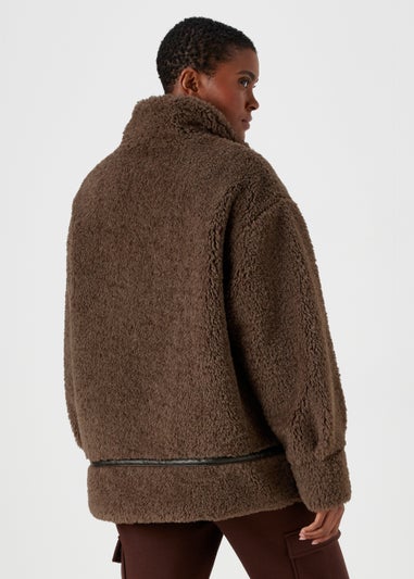 Brown Teddy Fleece Bomber Jacket