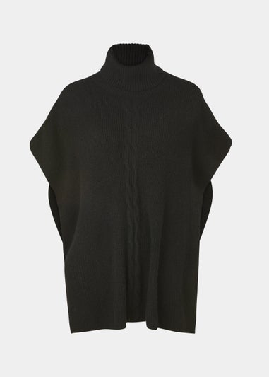 Oatmeal Cable Knit Roll Neck Poncho - Matalan