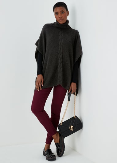 Black Cable Knit Roll Neck Poncho