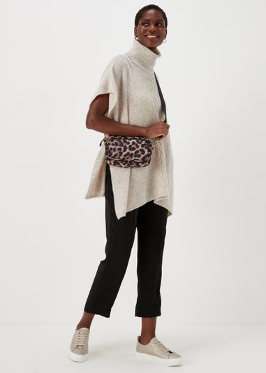 Oatmeal Cable Knit Roll Neck Poncho