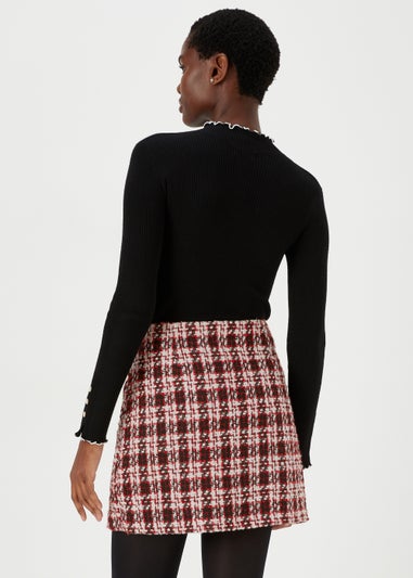 Et Vous Red Check Boucle Skirt