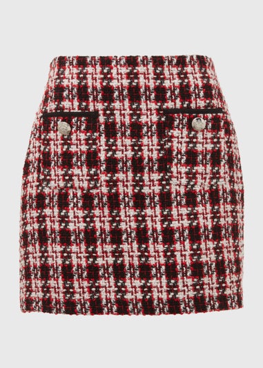 Et Vous Red Check Boucle Skirt