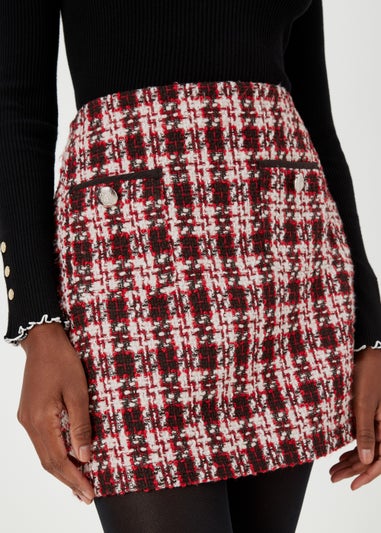 Et Vous Red Check Boucle Skirt