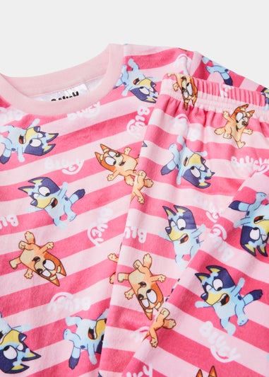 Kids Pink Bluey Stripe Fleece Pyjama Set (18mths-6yrs)