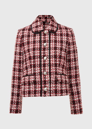 Et Vous Red Check Short Boucle Blazer