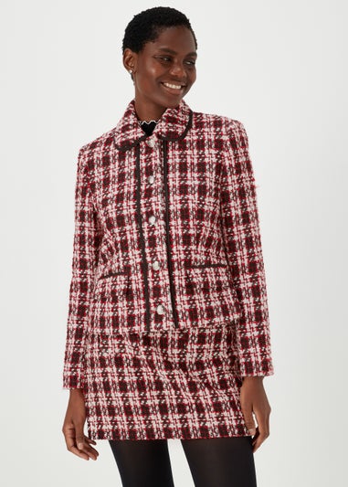 Et Vous Red Check Short Boucle Blazer