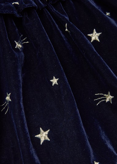 Girls Navy Velour Star Dress (9mths-6yrs)