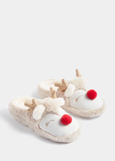 Oatmeal Christmas Rudolph Mule Slippers