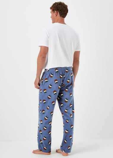 Blue Christmas Pudding Fleece Pyjama Bottoms