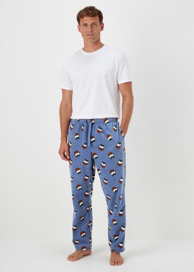 Blue Christmas Pudding Fleece Pyjama Bottoms