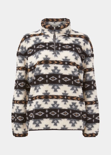 Multicoloured Print Half Zip Teddy Fleece