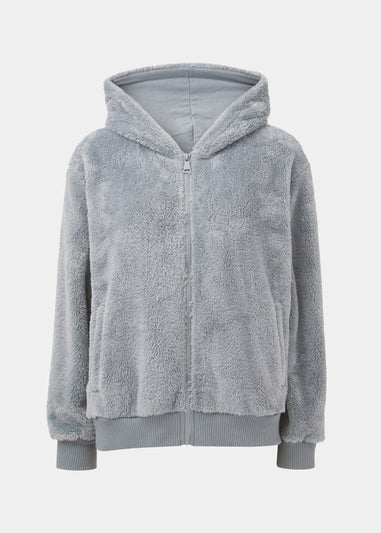 Slate Grey Teddy Fleece Zip Up Hoodie