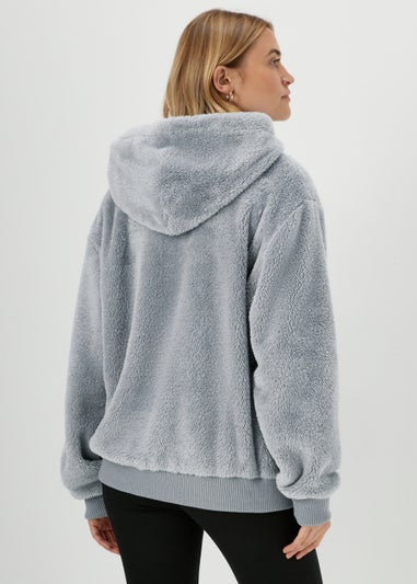 Slate Grey Teddy Fleece Zip Up Hoodie