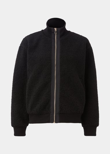 Black Zip Up Ribbed Borg Jacket