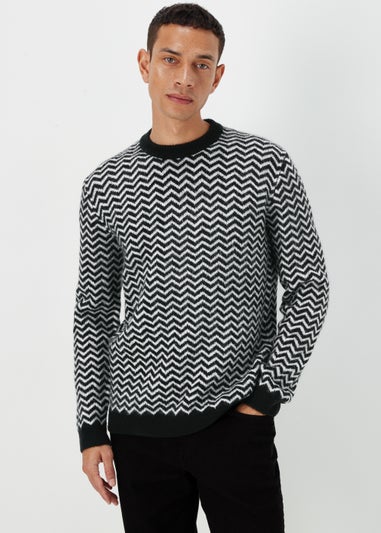 Black Zig Zag Print Sweatshirt