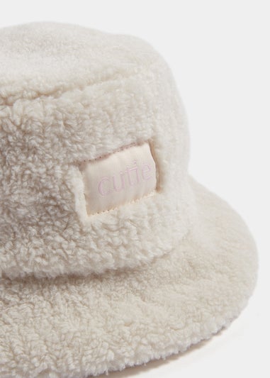 Girls Cream Borg Cutie Bucket Hat (3-10yrs)