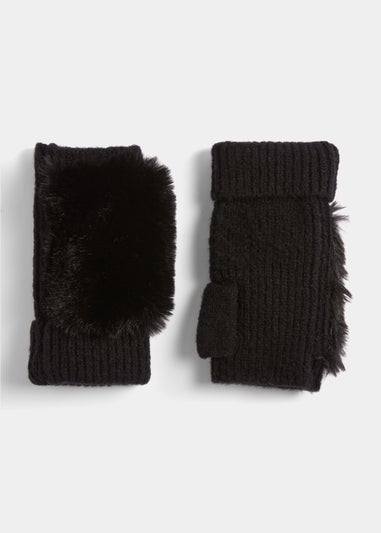 Black Faux Fur Fingerless Gloves