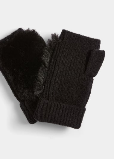 Black Faux Fur Fingerless Gloves