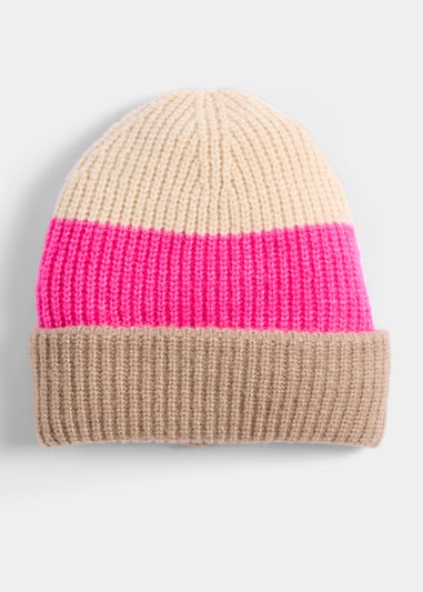 Pink & Beige Beanie Hat