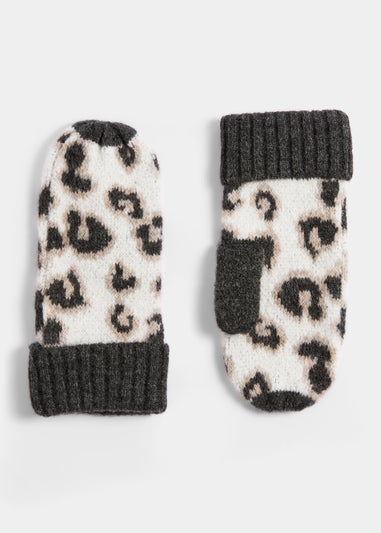 Black & White Leopard Print Mittens