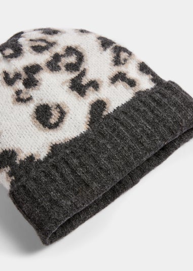 Black & White Leopard Print Beanie Hat