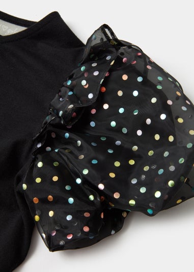 Black Organza Spot T-Shirt (4-13yrs)