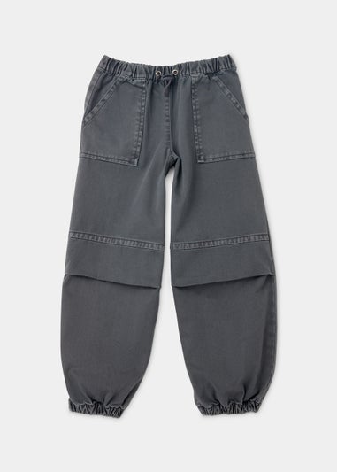 Girls Grey Parachute Cargo Trousers (4-15yrs)